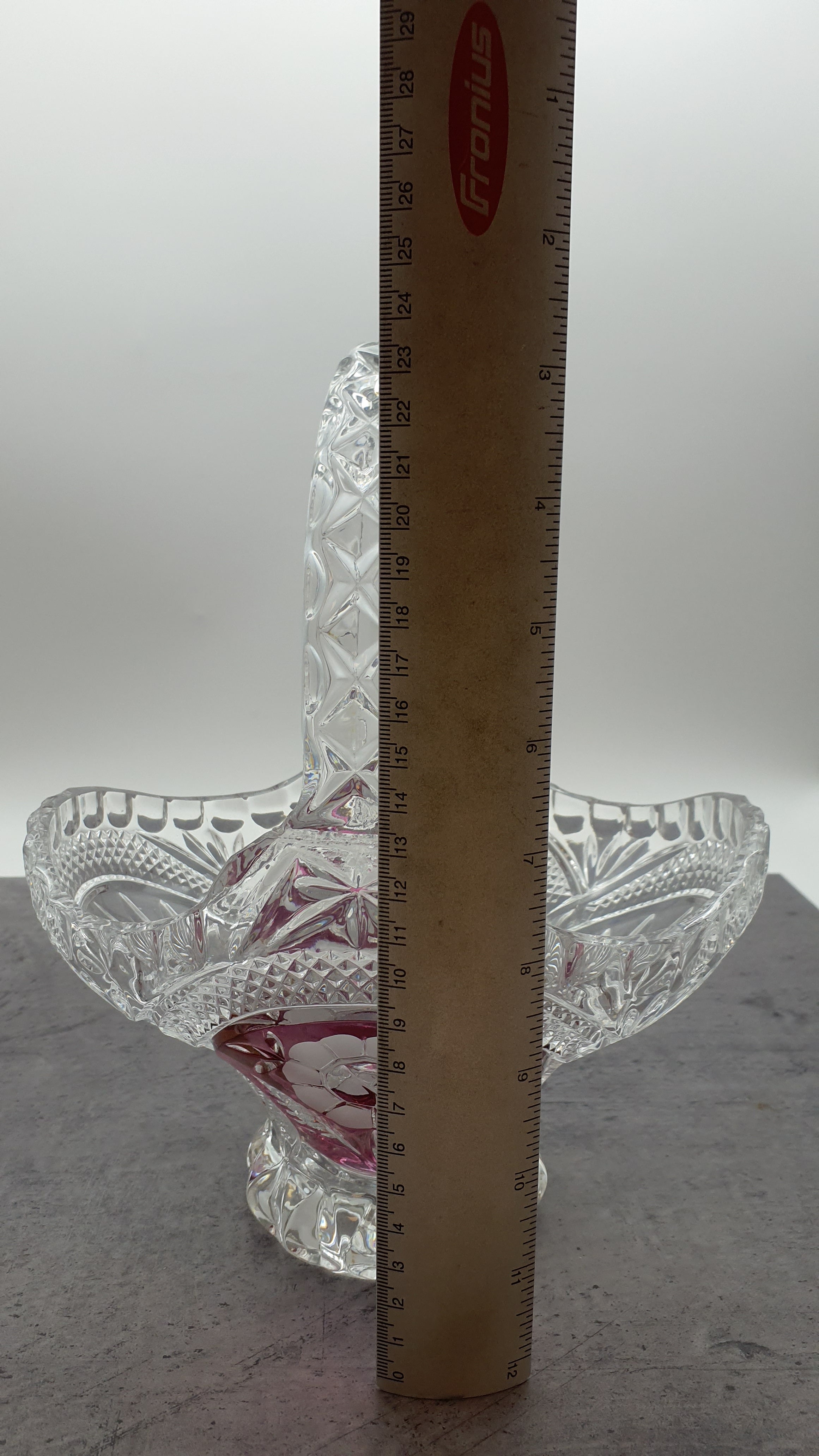 Gebäckschale-Konfektschale mit Griff/Henkel aus Glas"Anna Hütte"Bleikristall-Blumenmotiv, rot