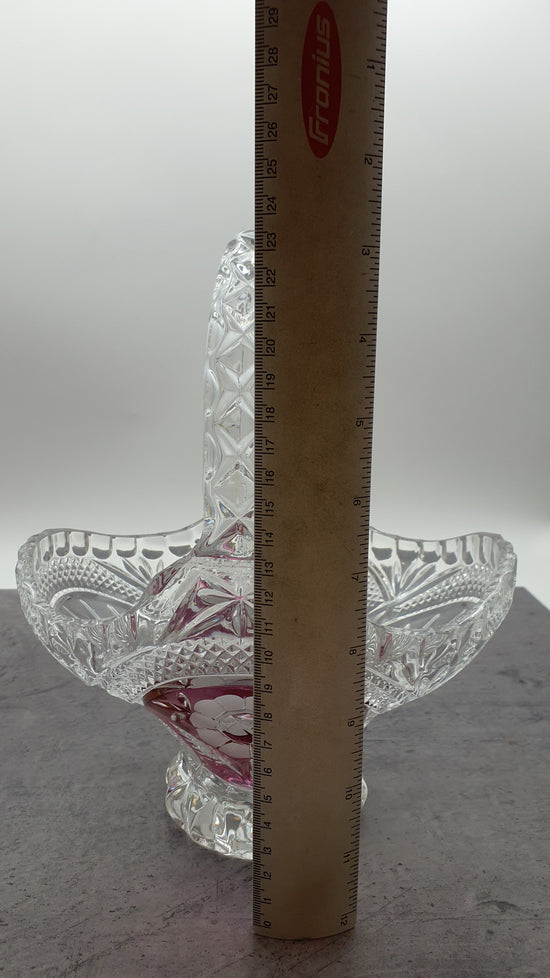 Gebäckschale-Konfektschale mit Griff/Henkel aus Glas"Anna Hütte"Bleikristall-Blumenmotiv, rot