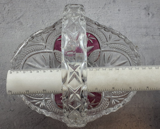 Gebäckschale-Konfektschale mit Griff/Henkel aus Glas"Anna Hütte"Bleikristall-Blumenmotiv, rot