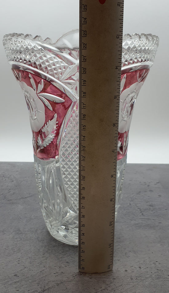 Blumen Vase aus Glas"Anna Hütte" Bleikristall-Blumenmotiv, rot
