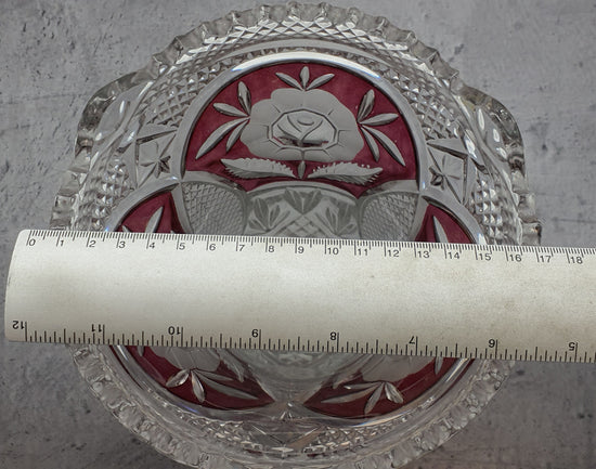 Blumen Vase aus Glas"Anna Hütte" Bleikristall-Blumenmotiv, rot