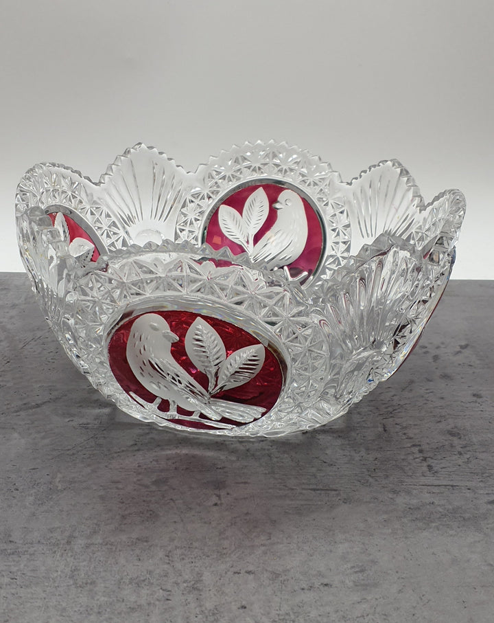 Glas Schale, Obstschale, Gebäckschale-Konfektschale, Bleikristall-Roter Vogel