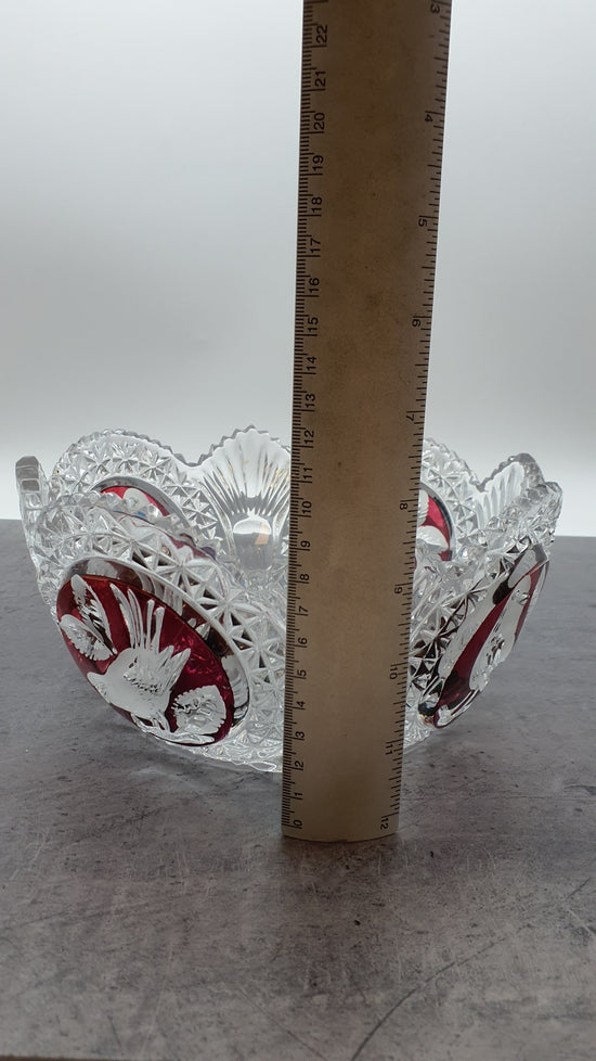 Glas Schale, Obstschale, Gebäckschale-Konfektschale, Bleikristall-Roter Vogel