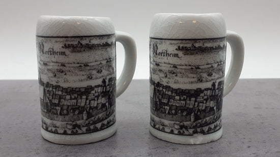 2x Porzellan Sammlertasse mit Henkel, Motiv Northeim, Altenkunstadt Germany, schwarz-weiß