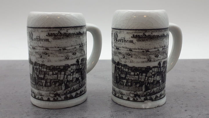 2x Porzellan Sammlertasse mit Henkel, Motiv Northeim, Altenkunstadt Germany, schwarz-weiß