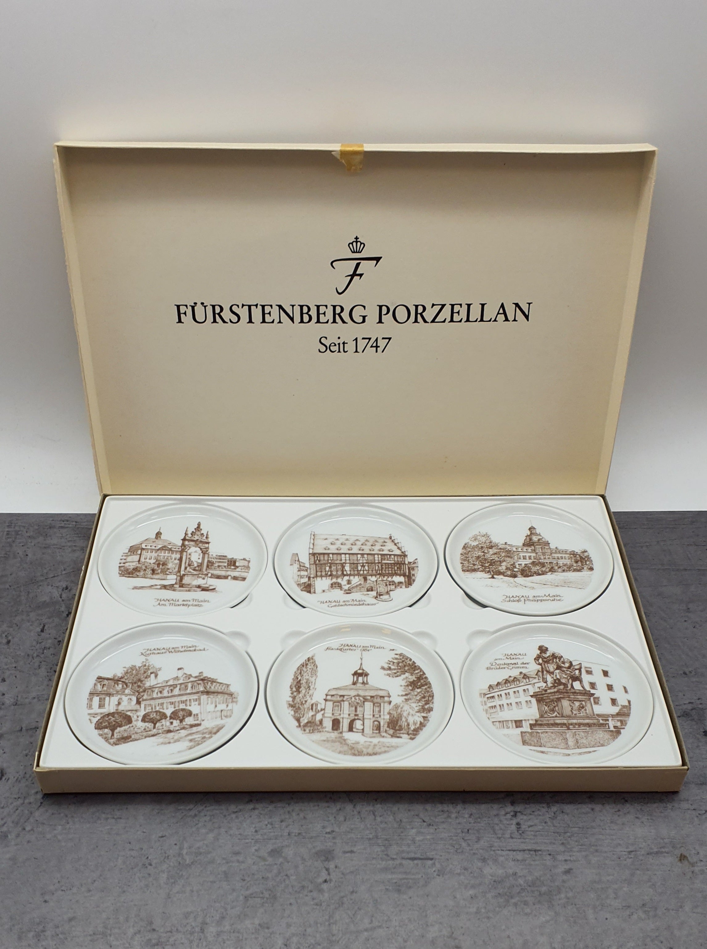 Fürstenberg Sammelteller,  Motive Hanau am Main, 6 Stk.