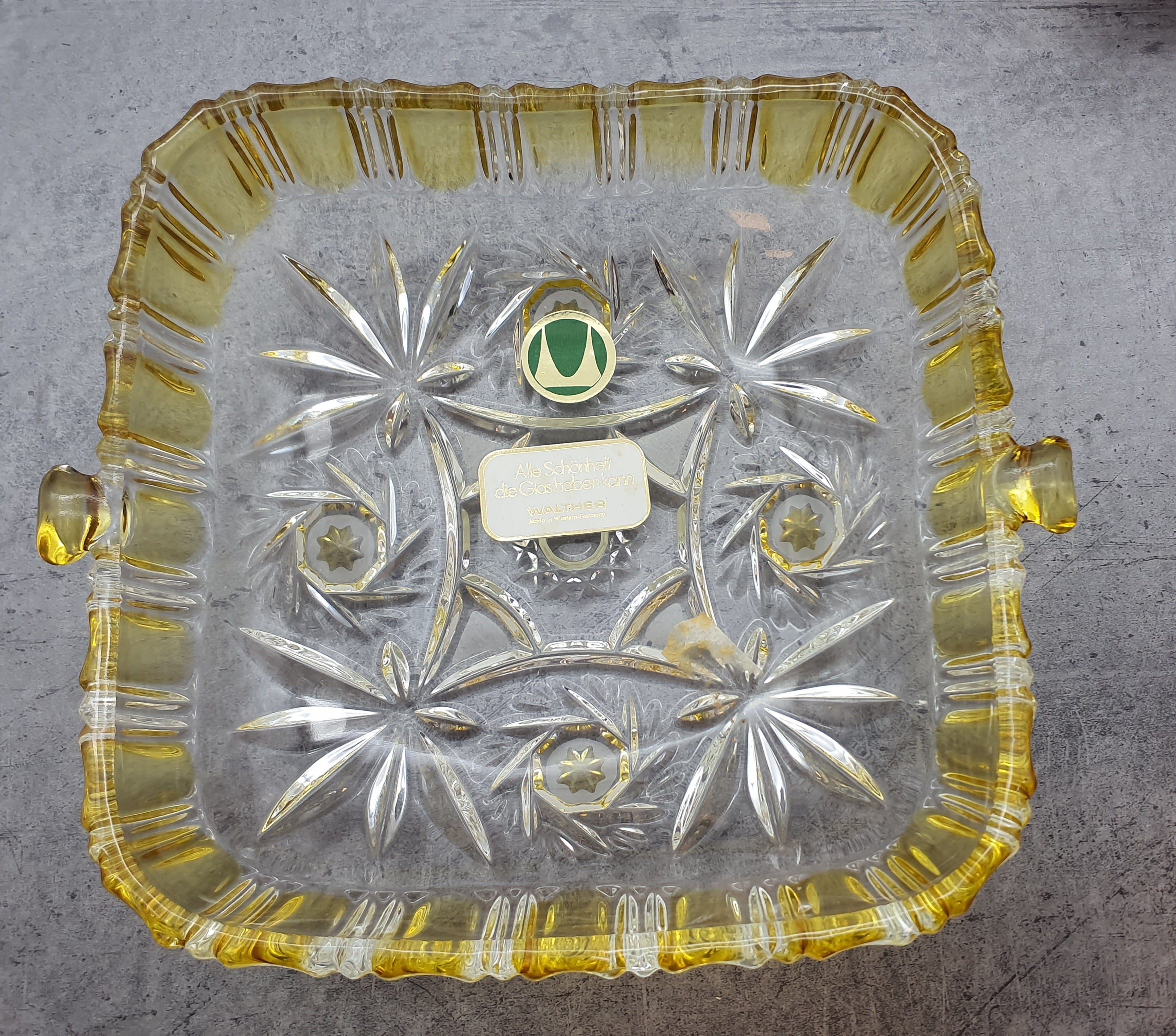 Walther Glas, Sevierplatte Obstschale Dessertschale gelber Stern, Walther Glas Kollektion