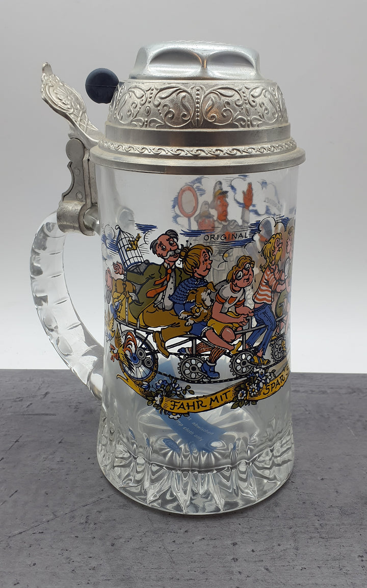 Bierkrug mit Deckel Glaskrug Sammelkrug "Original Radlerseidel" BMF Zinn