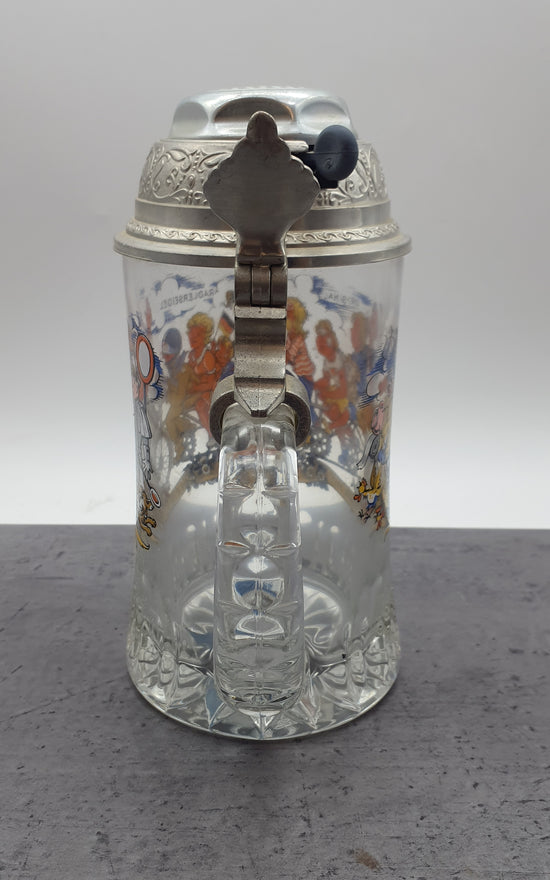 Bierkrug mit Deckel Glaskrug Sammelkrug "Original Radlerseidel" BMF Zinn