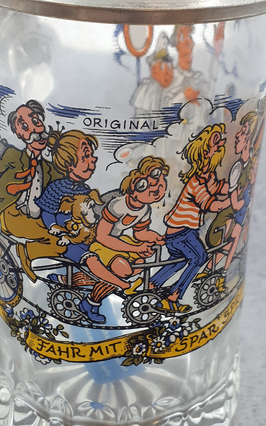 Bierkrug mit Deckel Glaskrug Sammelkrug "Original Radlerseidel" BMF Zinn