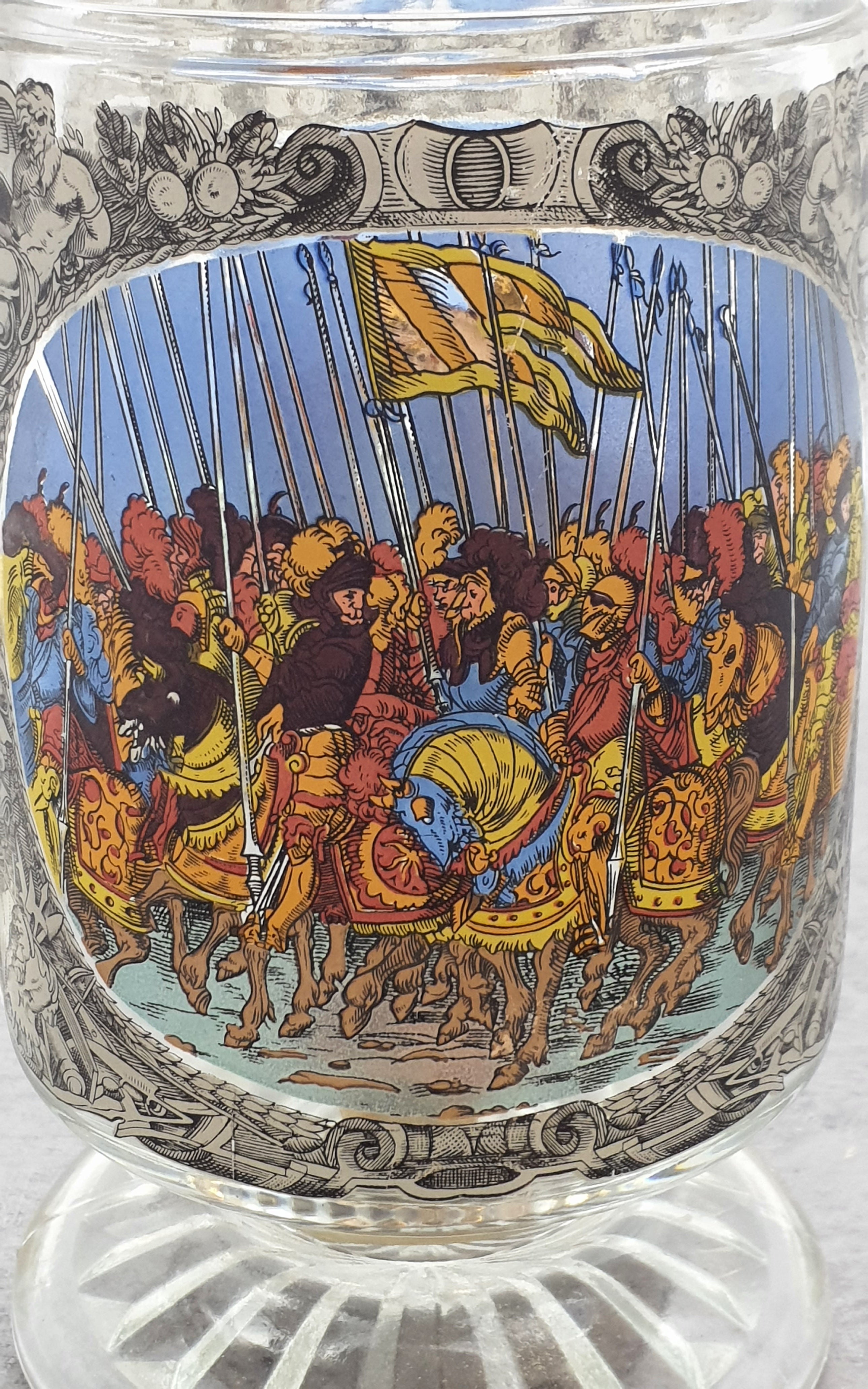 Bierkrug mit Deckel, Glaskrug Sammelkrug, Seidler für Sammler, BMF Zinn