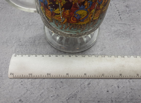 Bierkrug mit Deckel, Glaskrug Sammelkrug, Seidler für Sammler, BMF Zinn