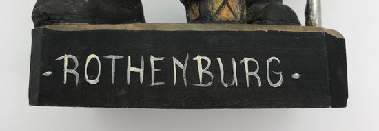 Handgeschnitzte Holzfigur Bergwanderer mit Horn, bemalt, Rothenburg, 25 cm