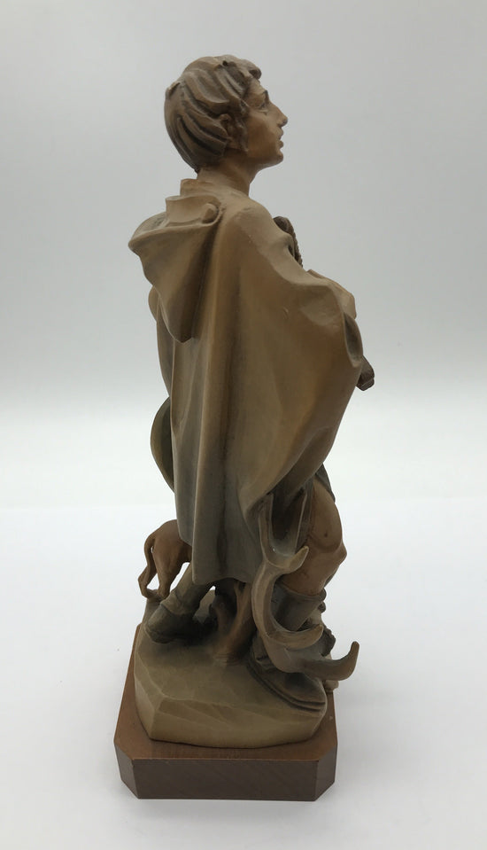 Holzfigur Jäger mit Hund und Armbrust, Holz geschnitzt, 28 cm hoch