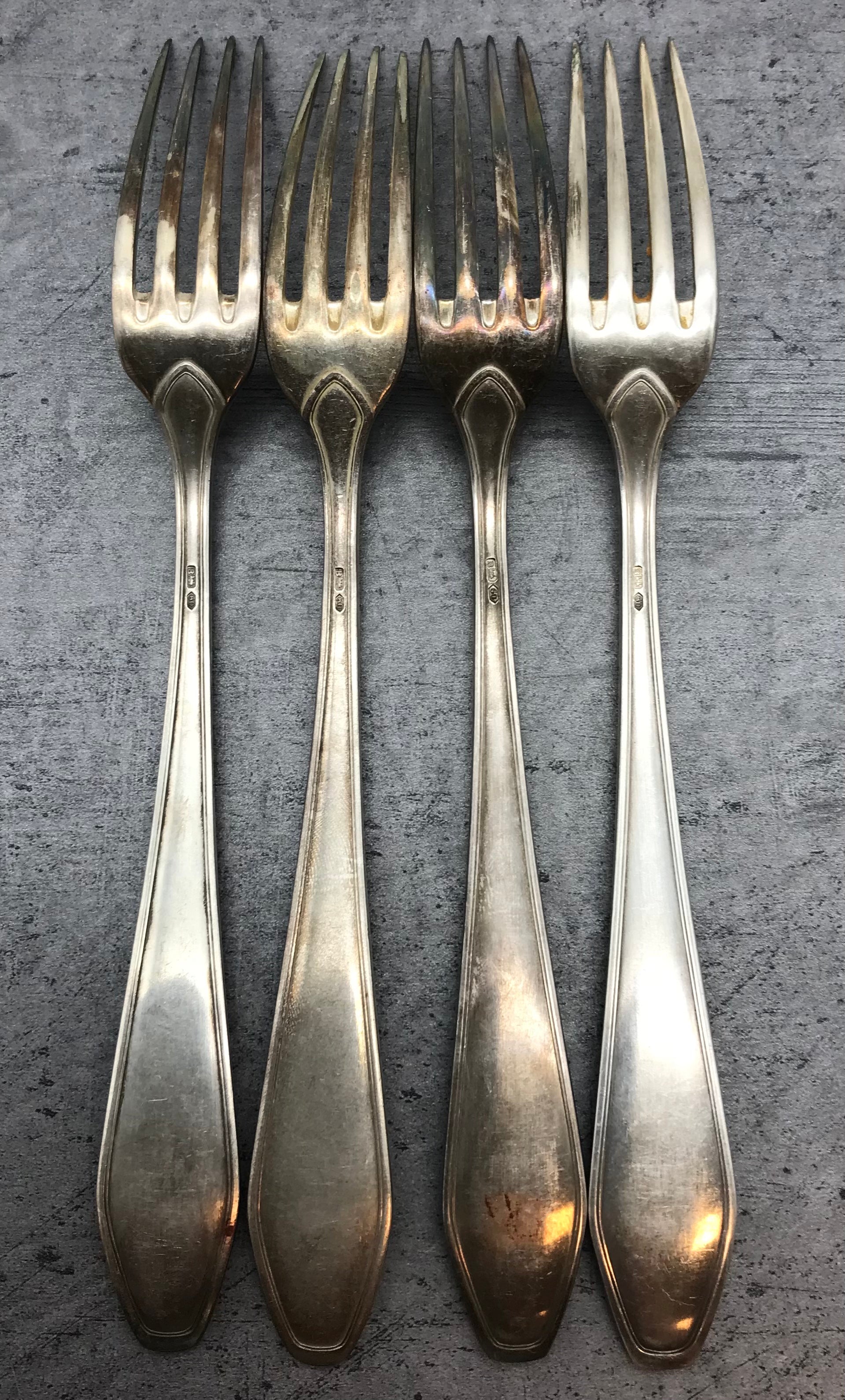 Besteck, Gabeln, 4 Stk. 60er versilbert