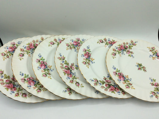 6 x Royal Albert Moss Rose Bone China Brotteller Teller Blumendekor