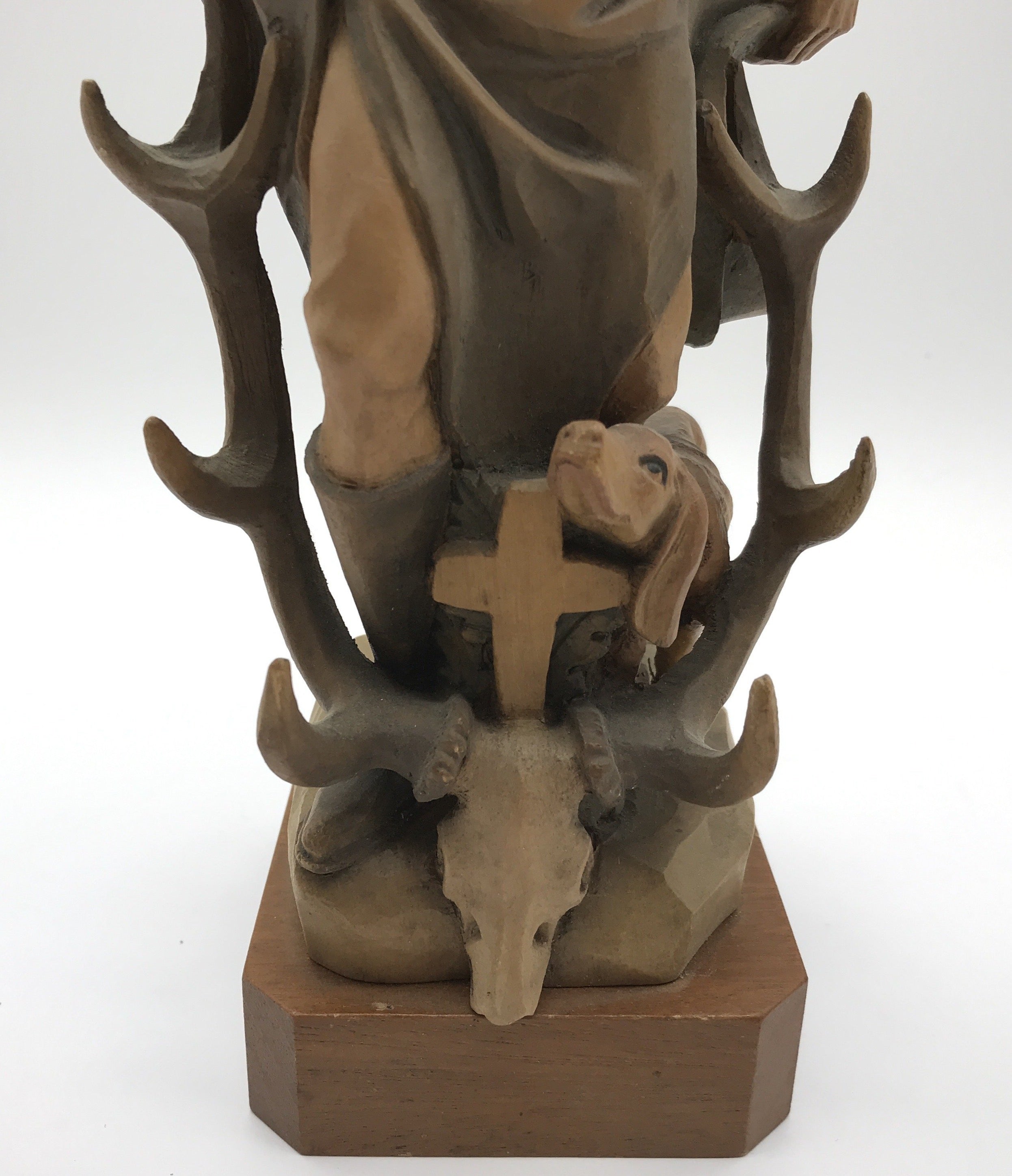 Holzfigur Jäger mit Hund und Armbrust, Holz geschnitzt, 28 cm hoch