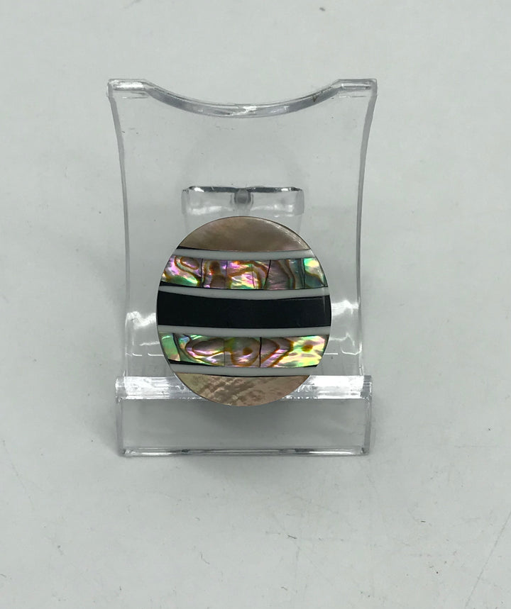 Ring aus Holz - Perlmutt - Handarbeit-gestreift Ringgröße: 17,5 mm