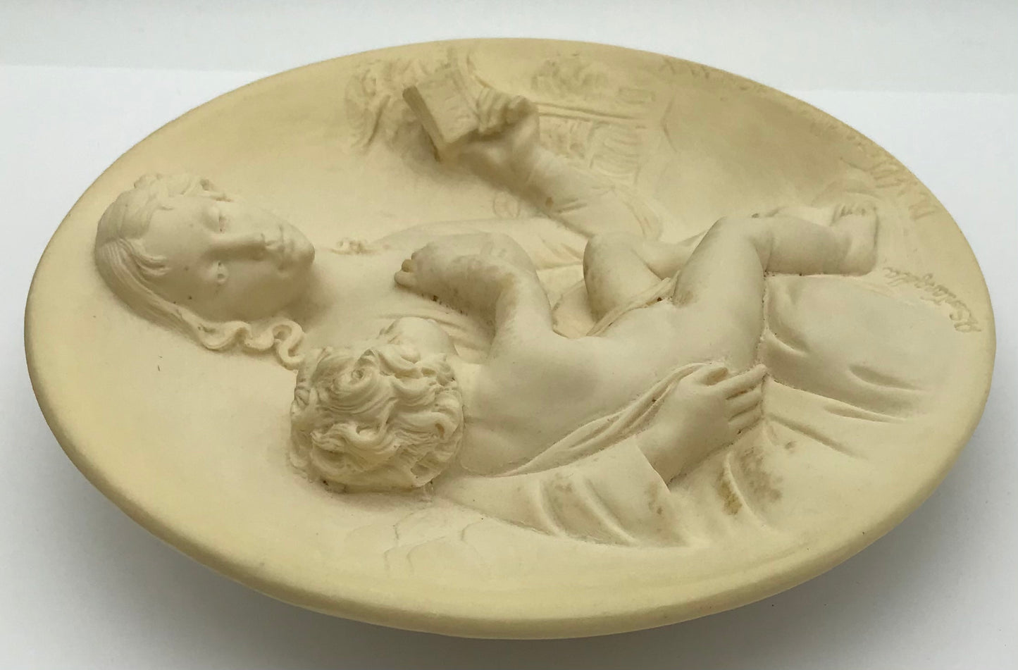 Madonna Serena, Ital. Wand Teller, Reliefteller, Elfenbeinfarben, A. Santangela
