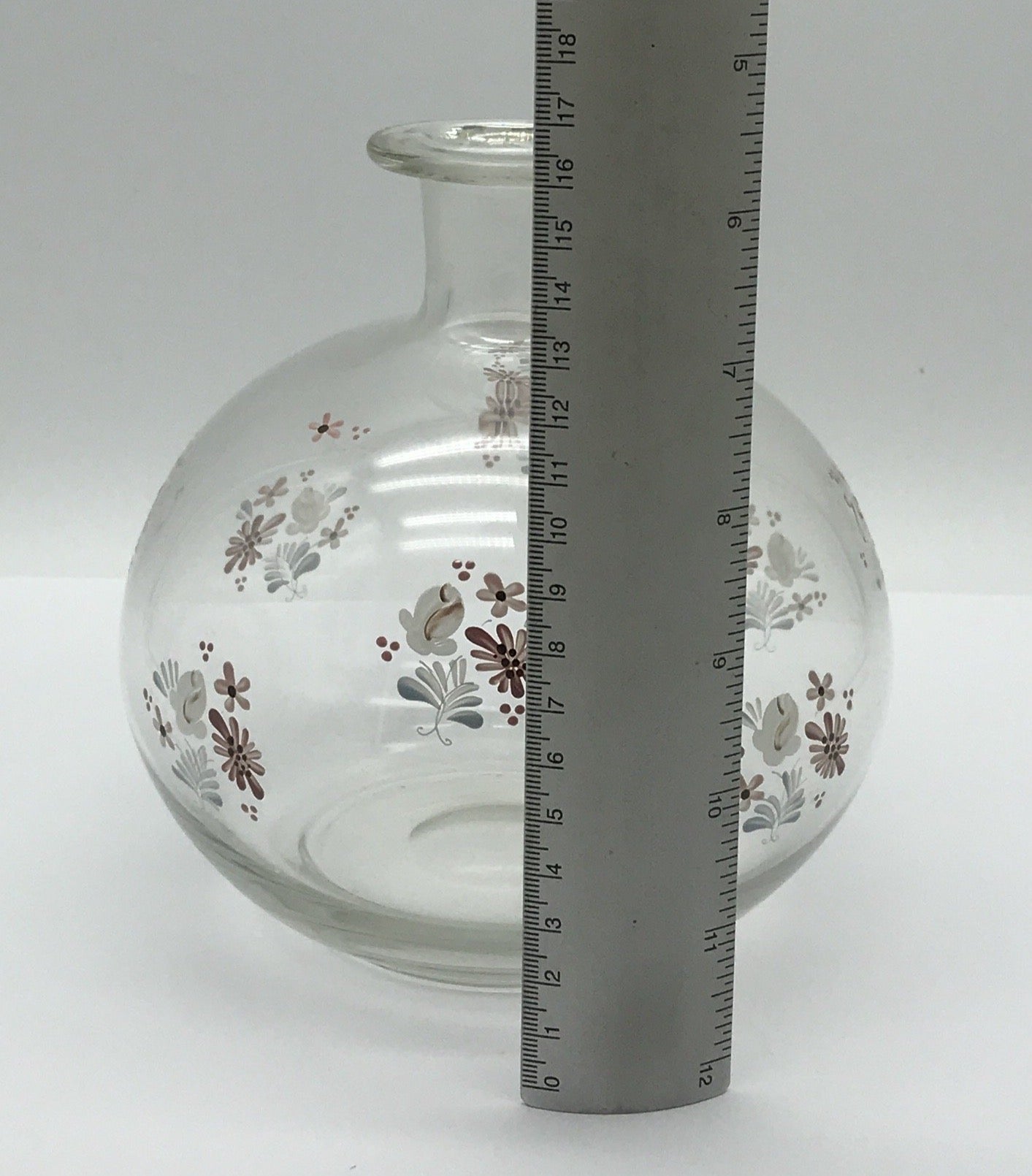 Glasvase Blumenvase Tischvase - Bauchvase mit Blumenmuster