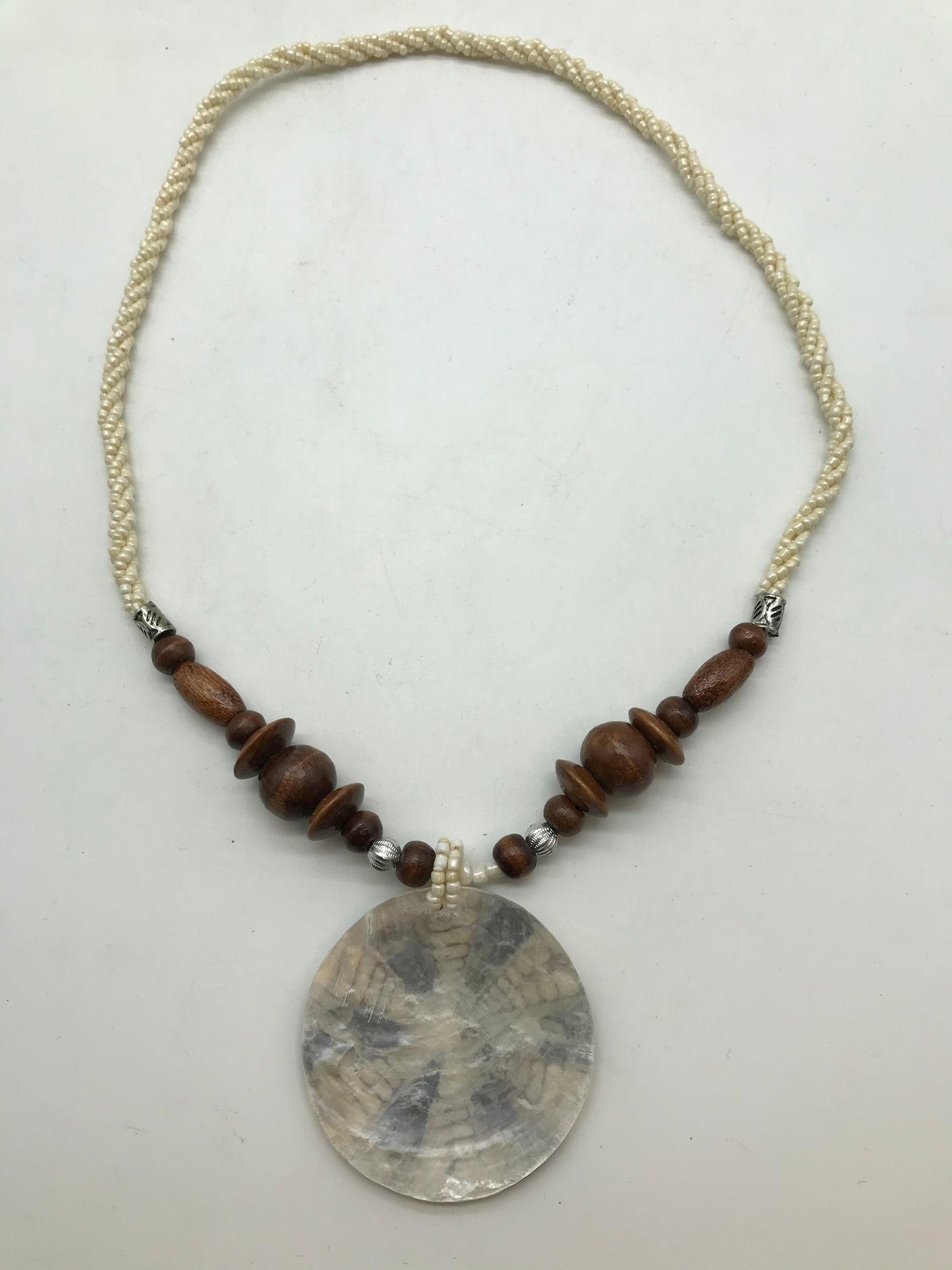 3 x Kette aus Holz,schwarz und weiß, Afrikanischer Look, runde Anhänger, Muschelmotiv