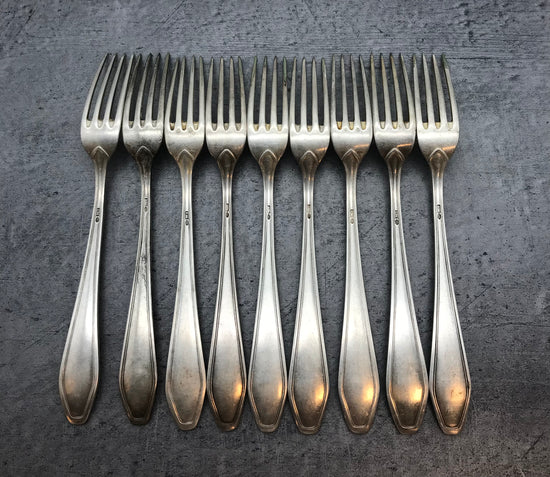 Besteck, Gabeln, 9 Stk. 60er versilbert