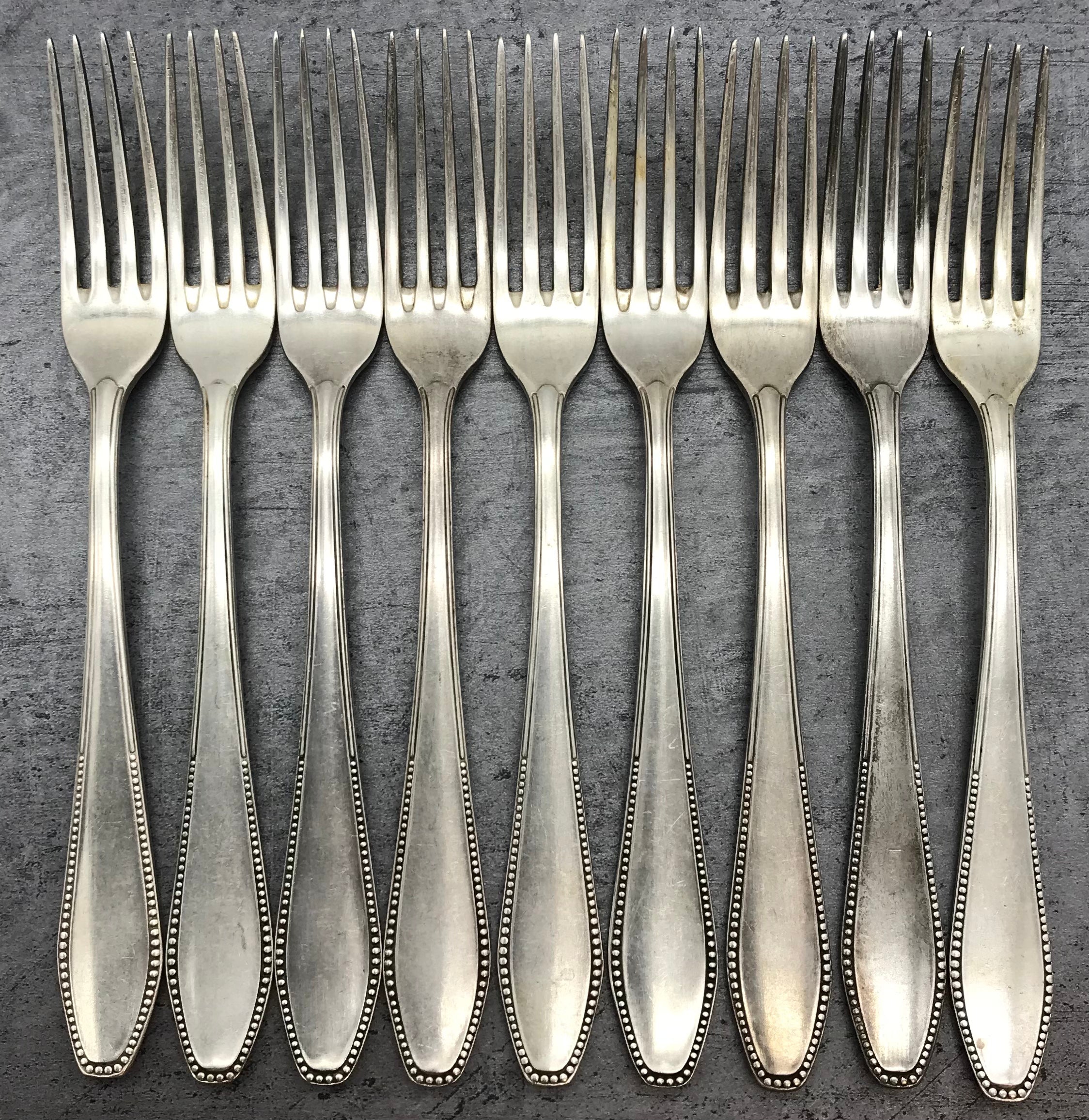 Besteck, Gabeln, 9 Stk. 60er versilbert