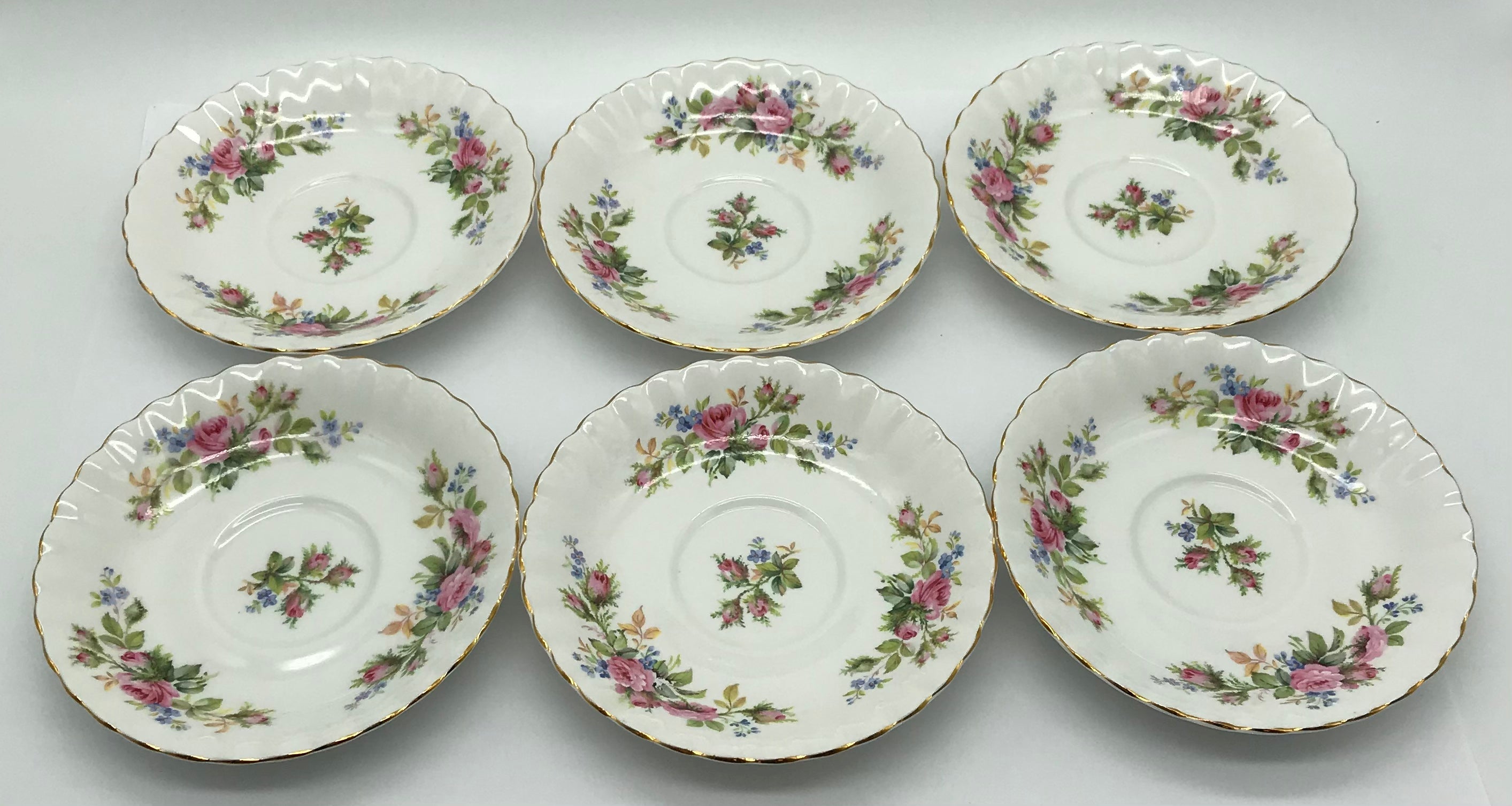6 x Royal Albert Moss Rose Bone China Unterteller, Teeteller Blumendekor
