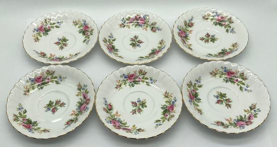 6 x Royal Albert Moss Rose Bone China Unterteller, Teeteller Blumendekor