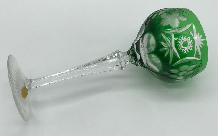 Kristall Weinglas Römer dunkelgrün handgeschliffen, Echt Bleikristall