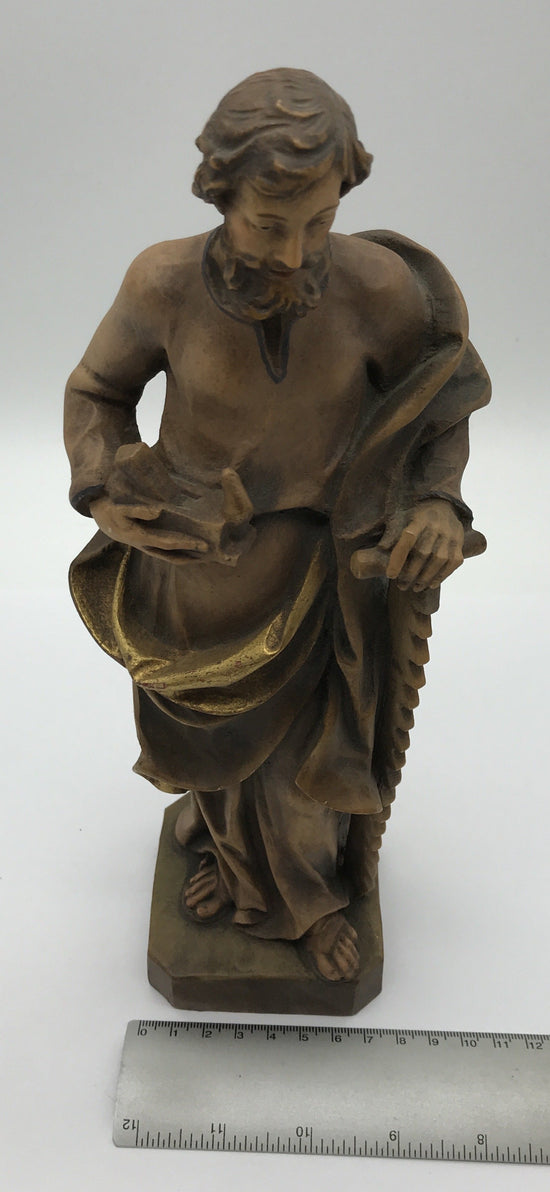 Josef als Handwerker mit Langsäge, Holzgeschnitzt, 30 cm hoch