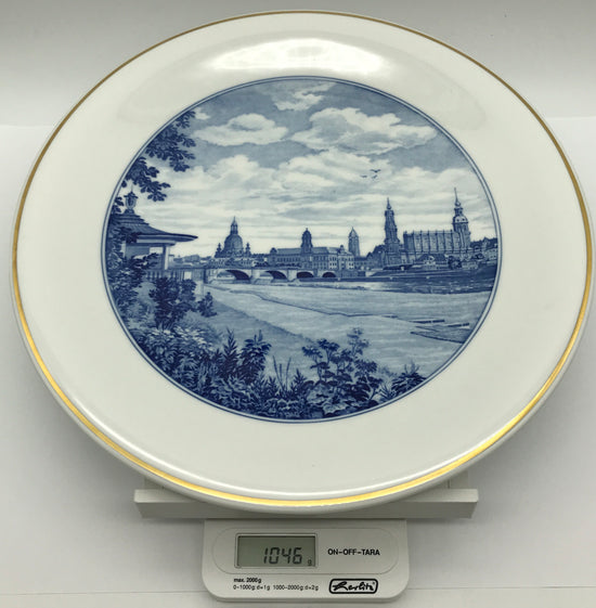 Meissen Wandteller Wall Plate Städteteller Dresden Stadtansicht Elbe Goldrand