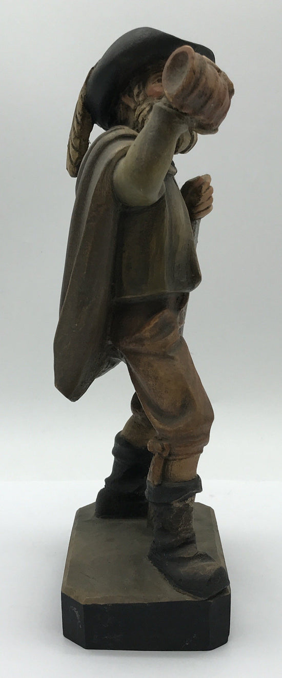 Handgeschnitzte Holzfigur Bergwanderer mit Horn, bemalt, Rothenburg, 25 cm