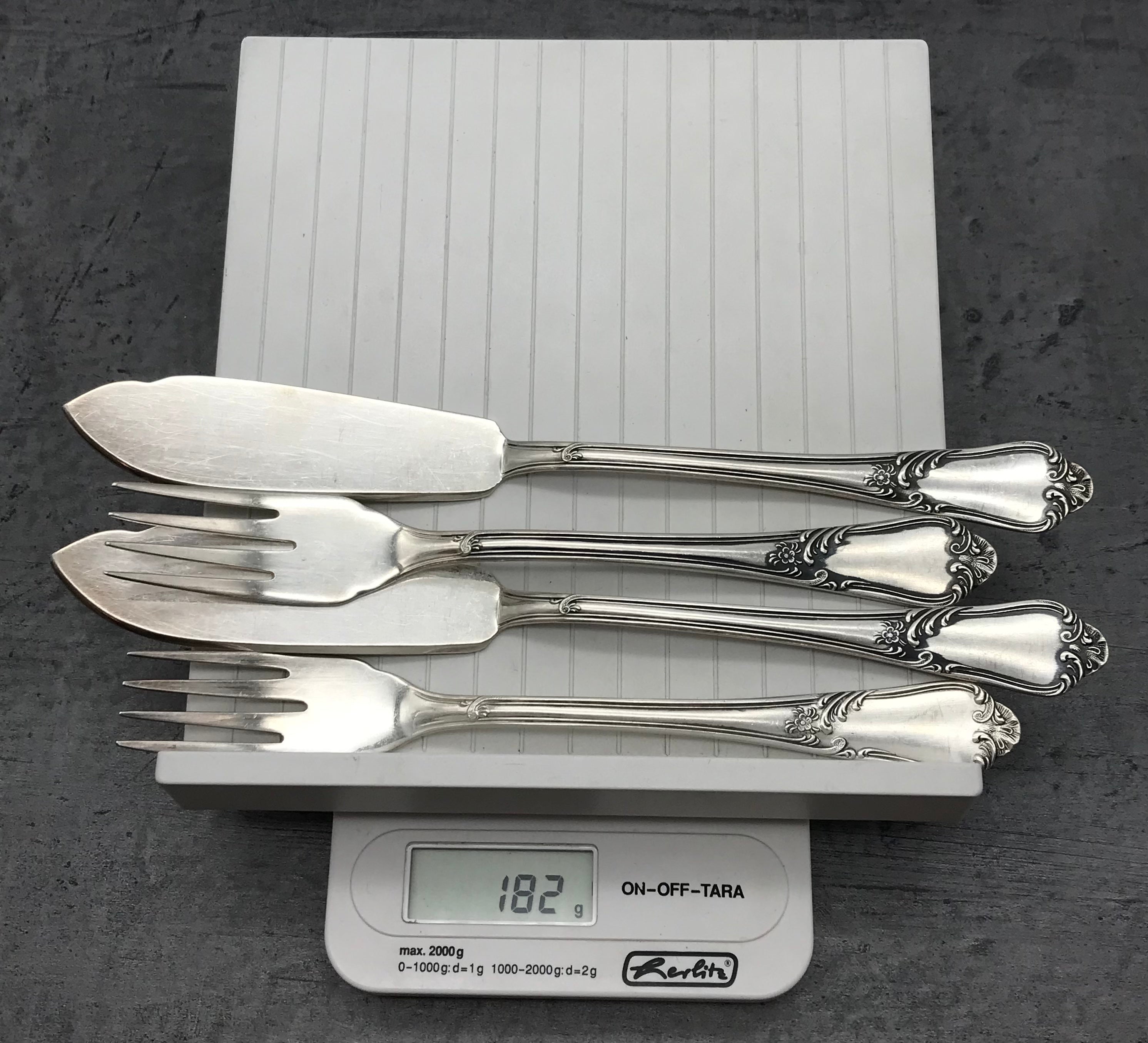 Fischbesteck, 4 Tlg., MFN 100er Silber, 2 Gabeln und 2 Messer