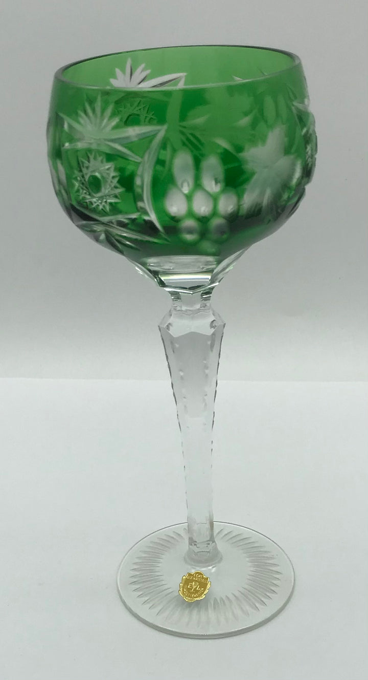 Kristall Weinglas Römer dunkelgrün handgeschliffen, Echt Bleikristall