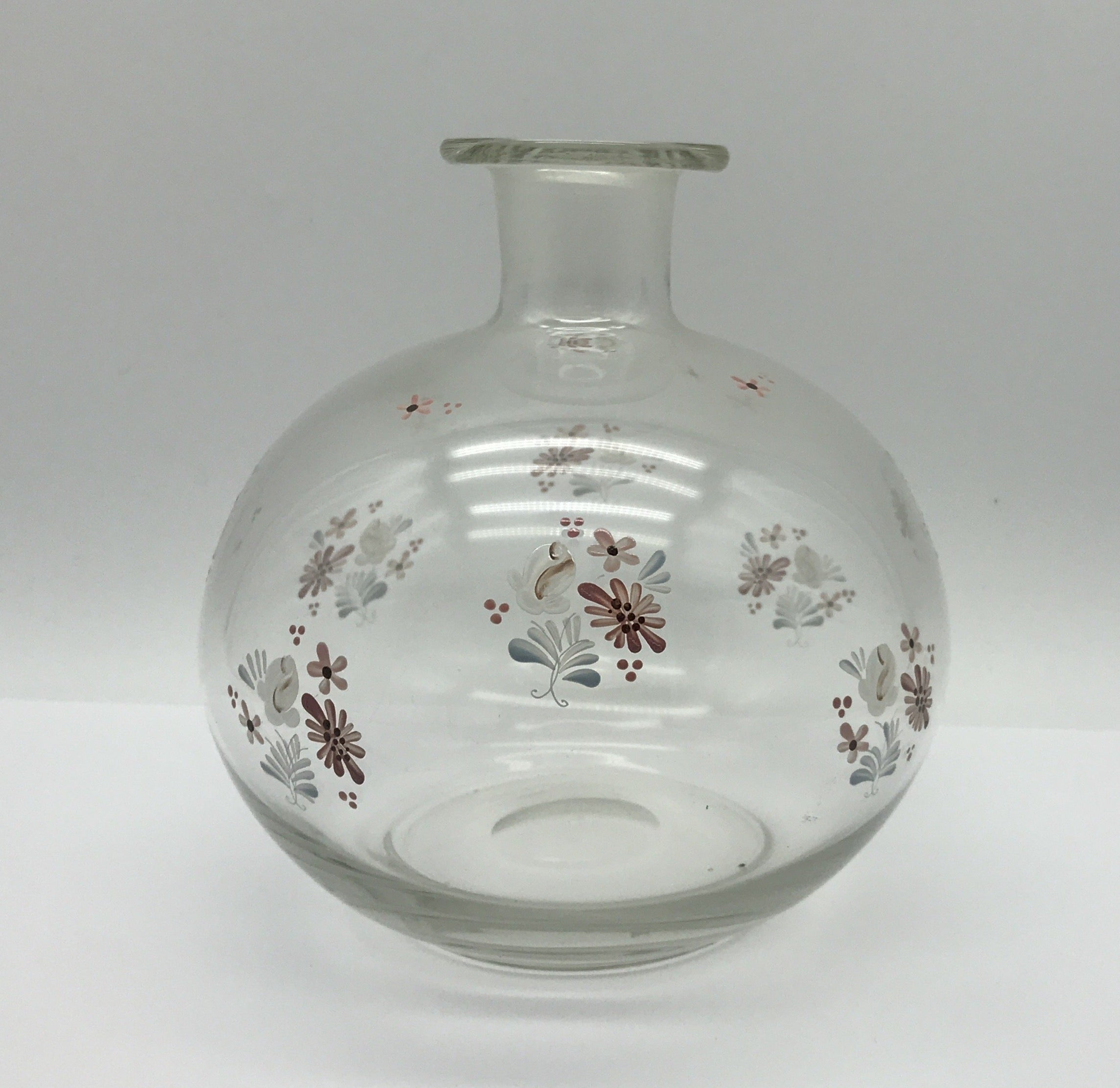 Glasvase Blumenvase Tischvase - Bauchvase mit Blumenmuster