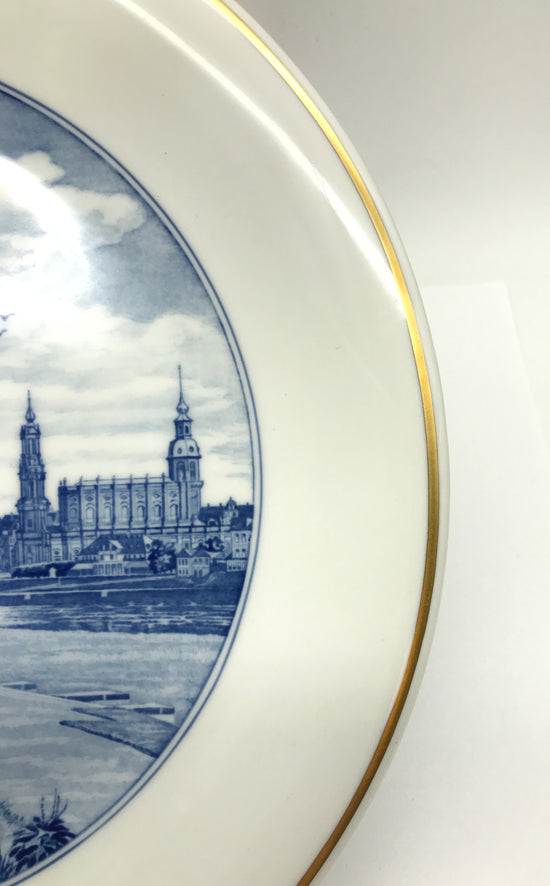 Meissen Wandteller Wall Plate Städteteller Dresden Stadtansicht Elbe Goldrand