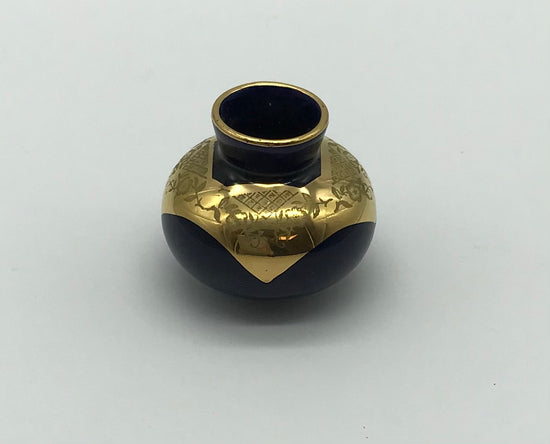 Kleine Vase Dunkelblau Gold Blumen Dekor