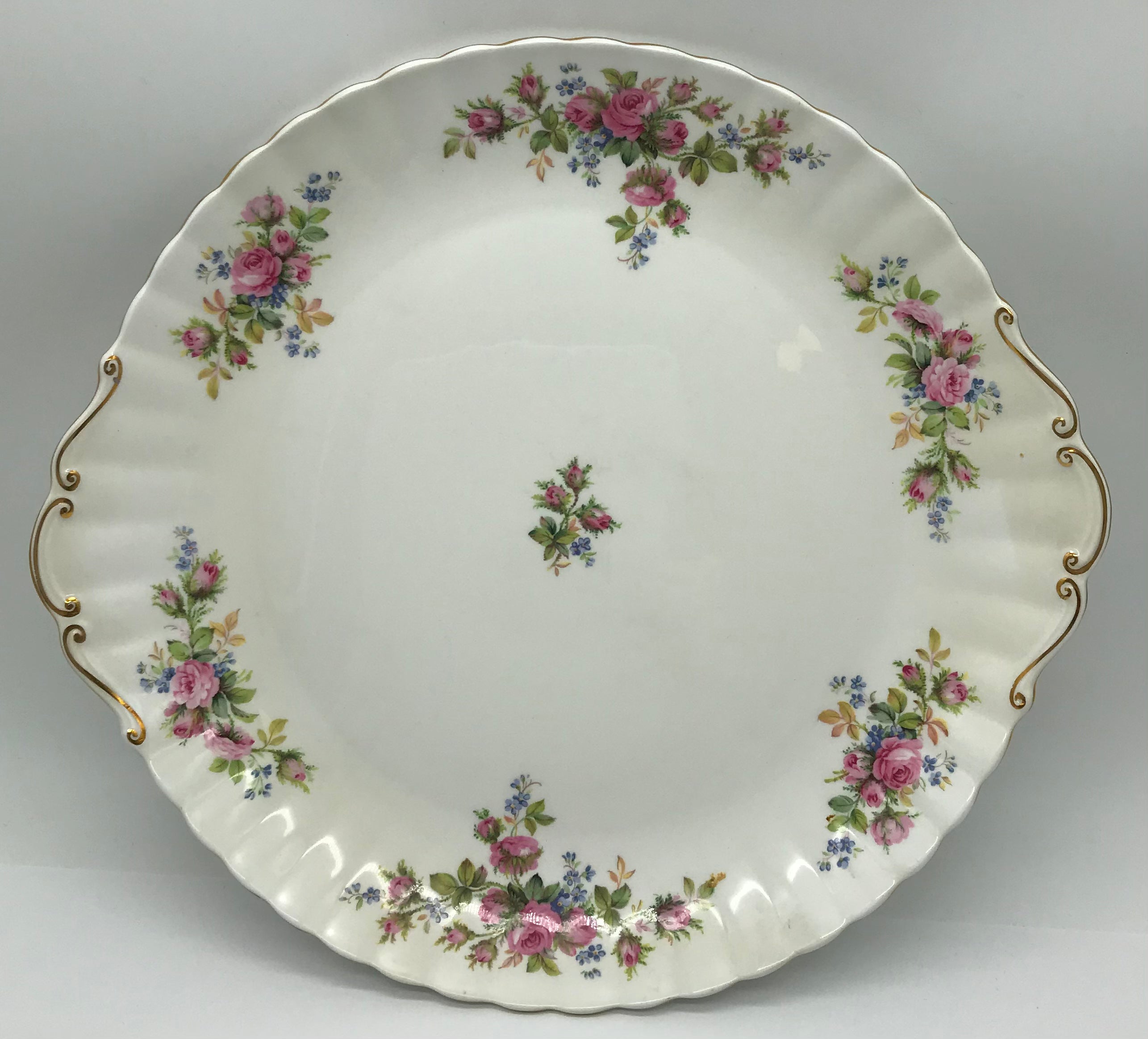 Royal Albert Moss Rose Bone China Goldrand Kuchenplatte Servierplatte