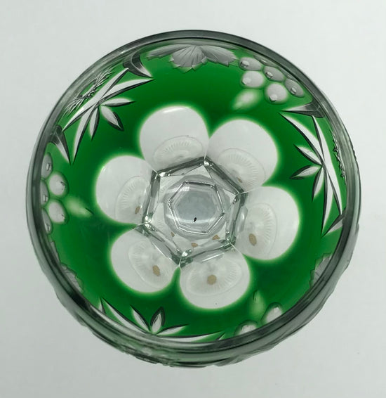 Kristall Weinglas Römer dunkelgrün handgeschliffen, Echt Bleikristall