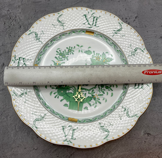 Porzellan Uhr, Herend Indisch Grün, Wanduhr Indian Basket Fleur des Indes