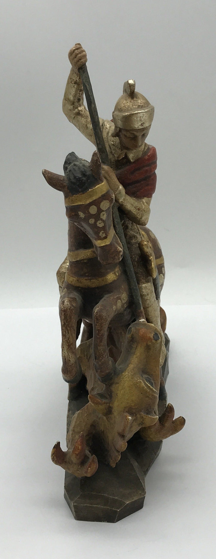 Figur Ritter auf Pferd bekämpft Drache, Holz geschnitzt, Deko