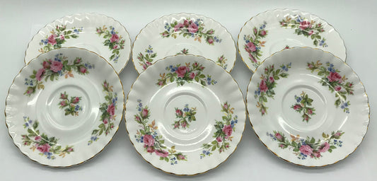 6 x Royal Albert Moss Rose Bone China Unterteller, Teeteller Blumendekor