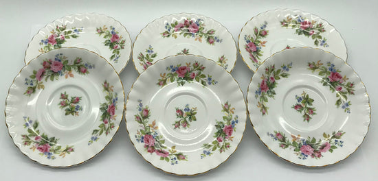 6 x Royal Albert Moss Rose Bone China Unterteller, Teeteller Blumendekor