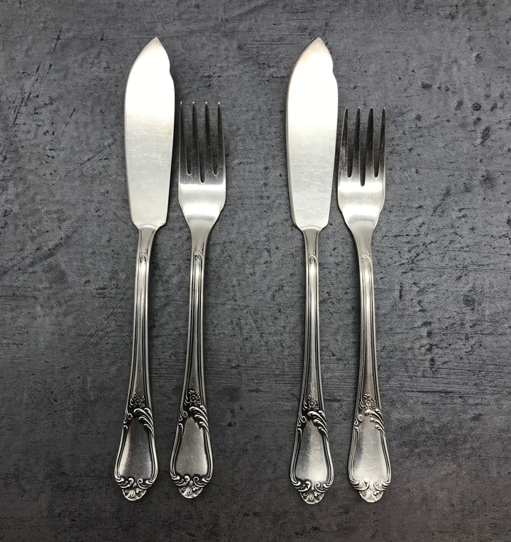 Fischbesteck, 4 Tlg., MFN 100er Silber, 2 Gabeln und 2 Messer