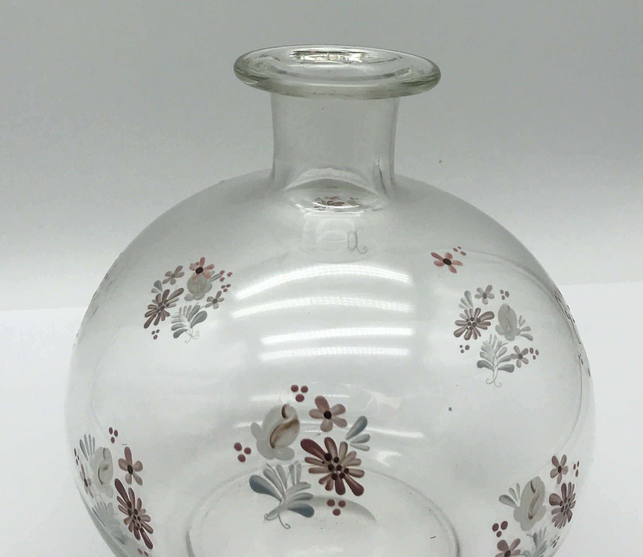 Glasvase Blumenvase Tischvase - Bauchvase mit Blumenmuster