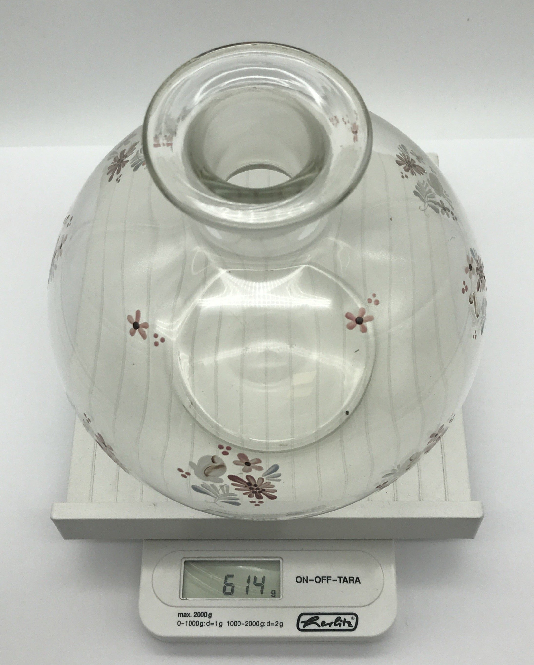 Glasvase Blumenvase Tischvase - Bauchvase mit Blumenmuster