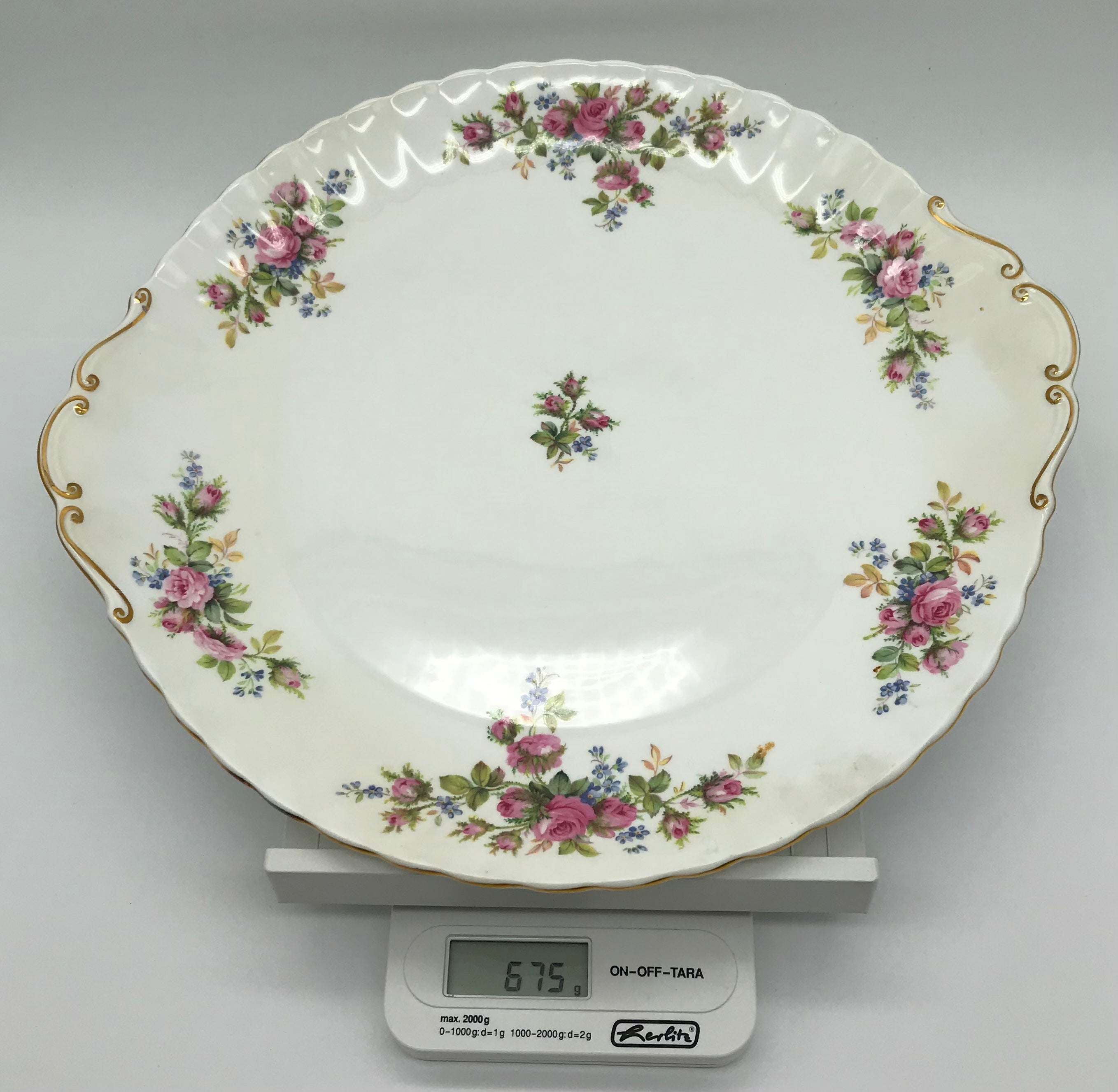 Royal Albert Moss Rose Bone China Goldrand Kuchenplatte Servierplatte