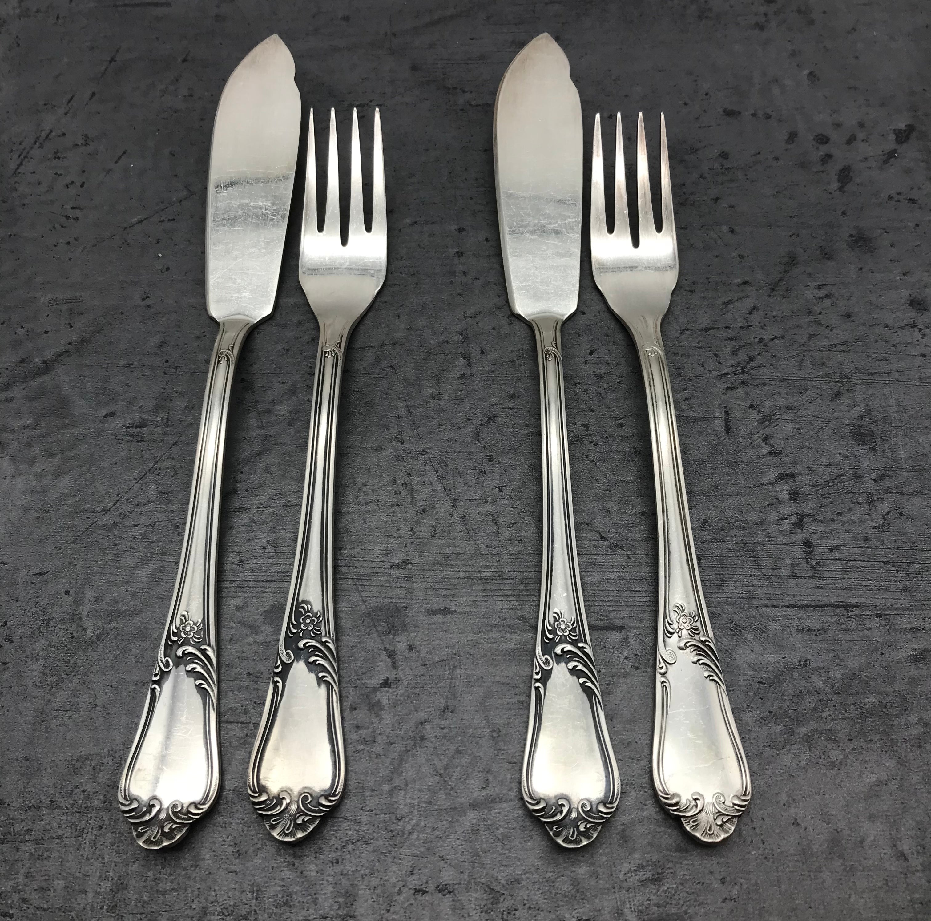 Fischbesteck, 4 Tlg., MFN 100er Silber, 2 Gabeln und 2 Messer