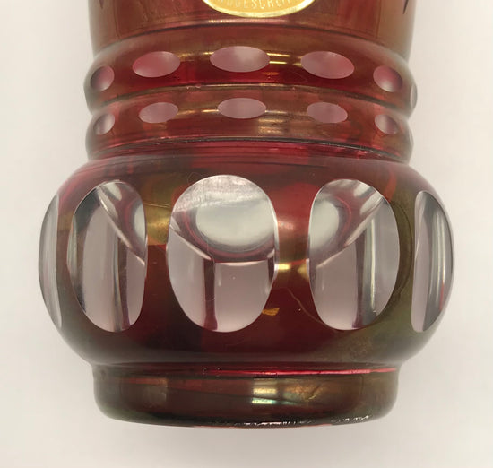 Dekorglas Bleikristall Glas/Vase Rot gefärbt mit Goldrand handgeschliffen, Lieckel